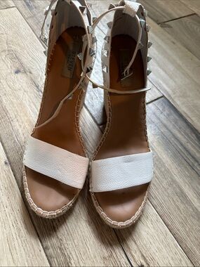 Steve Madden White Studded Espadrille Wedge Sandals with Ankle Strap
